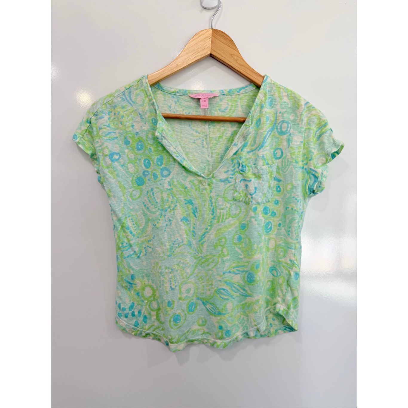 Lilly Pulitzer Linen Top Xxs Green Blue Print